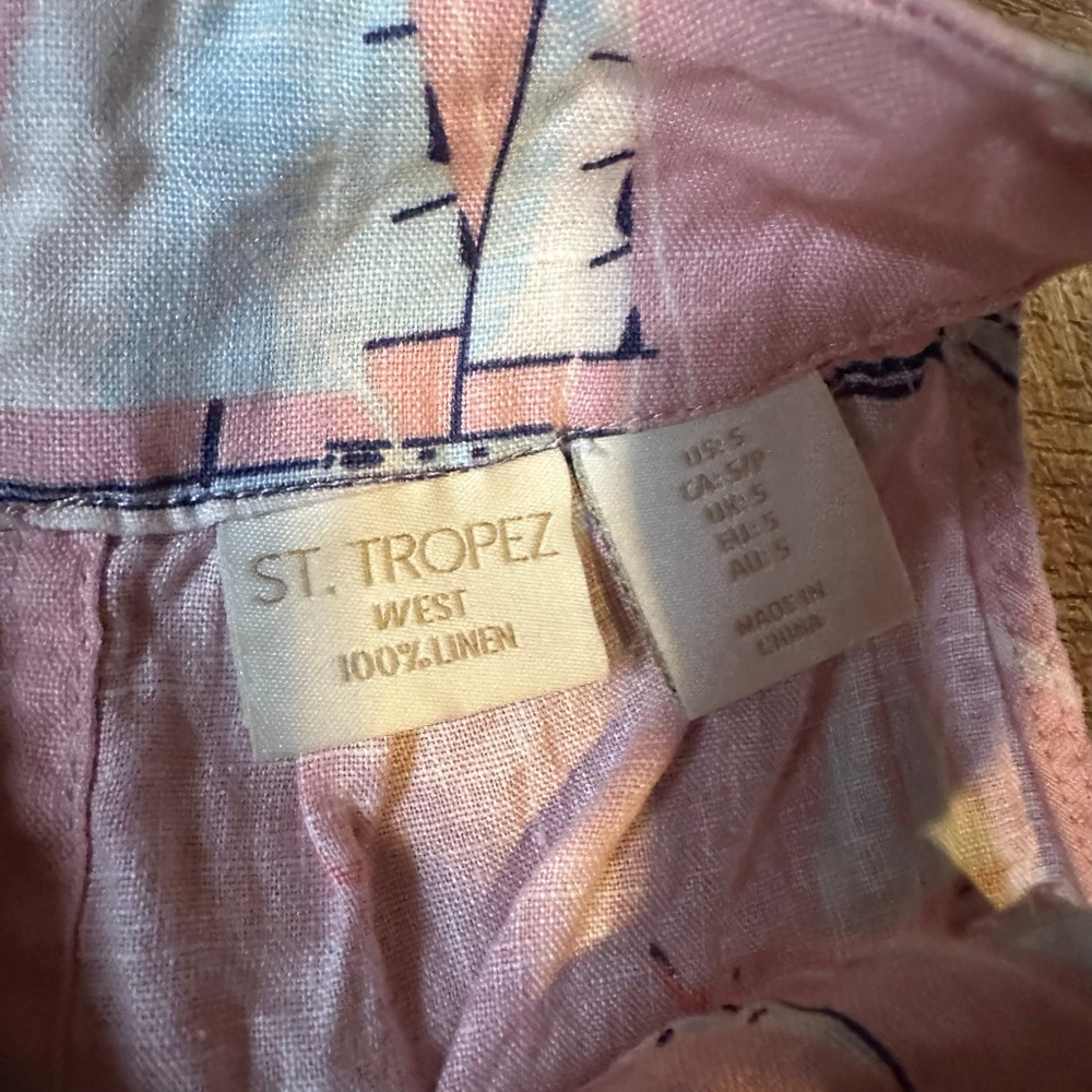 Women's St. Tropez West Pink & Blue Sailboat Maxi Dress S linen - Picture 5 of 12